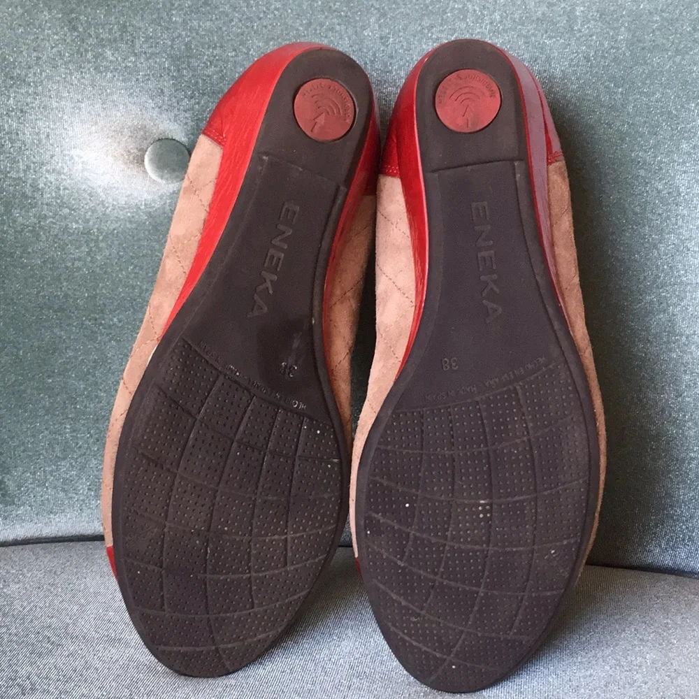 Eneka sabrina ballet style wedge flats‎ red and tan size 38